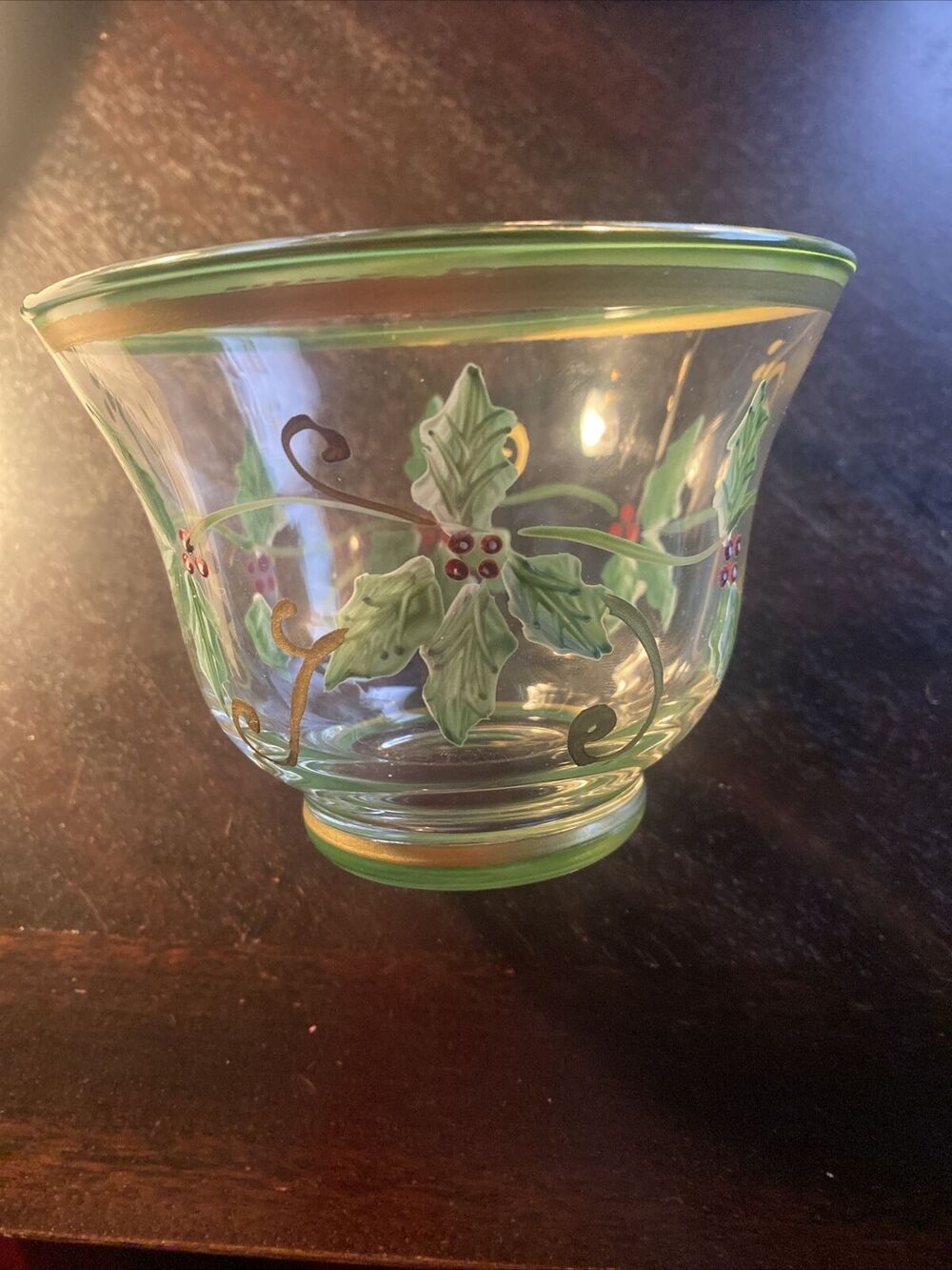 Lenox Holiday Glass Votive Holder Holly & Berry